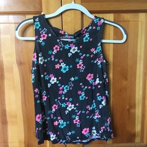 SO Black Tank Top with Flowers and Butterflies